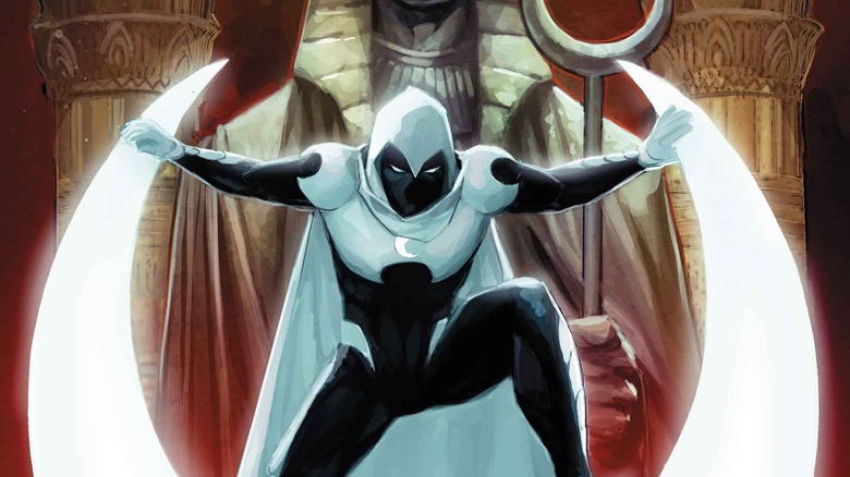 Moon Knight standing on a moon