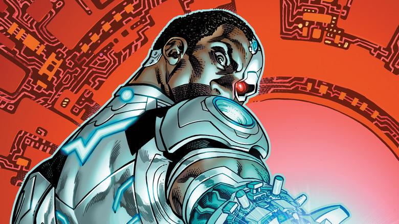 Cyborg staring over his shoulder