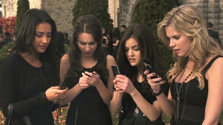 Shay Mitchell, Troian Bellasario, Lucy Hale and Ashley Benson in Pretty Little Liars.