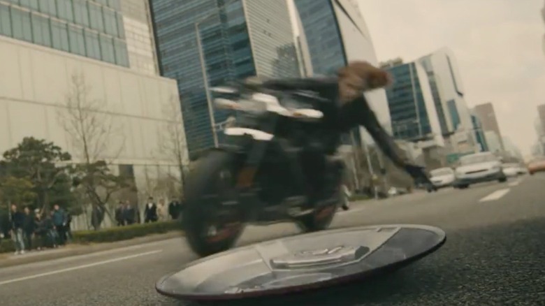 Black Widow riding a motorcycle The Avengers