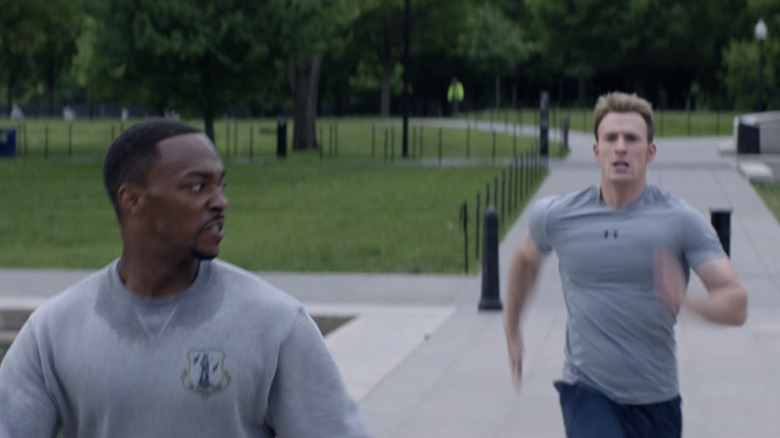 Steve Rogers running up on Sam Wilson