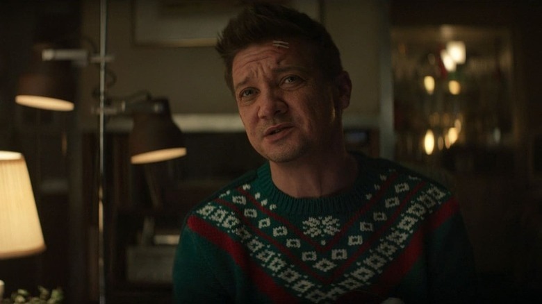 Hawkeye wearing Christmas sweater