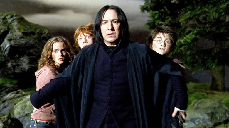 Snape protects Harry, Ron and Hermione