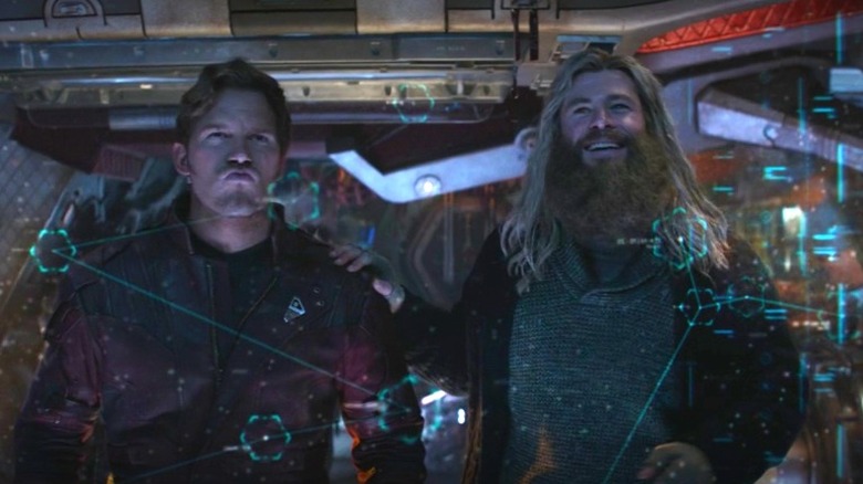 Thor smiling with angry Peter Quill