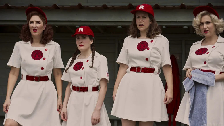 Rockford Peaches players looking concerned