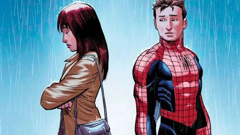 Mary Jane and Spider-Man in the rain