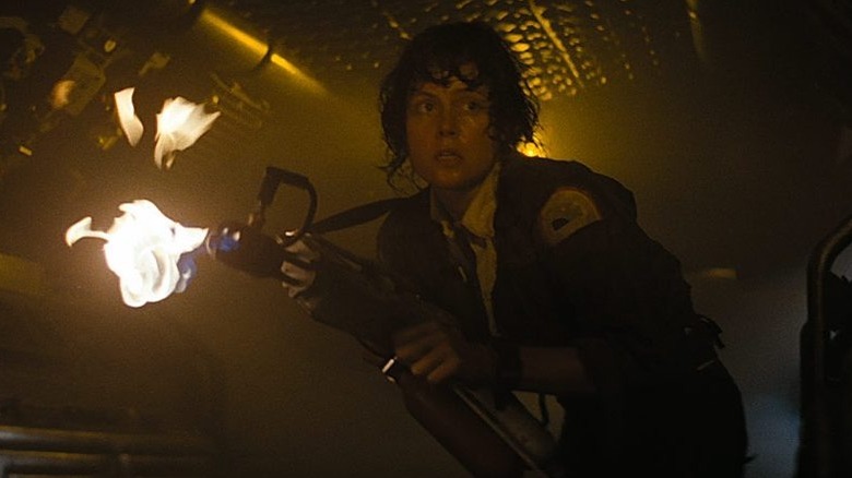 Ripley scared holding flamethrower