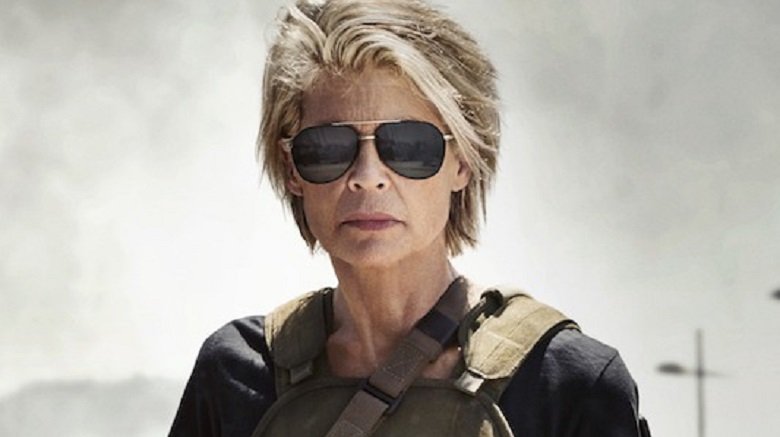 Linda Hamilton in promo art for Terminator: Dark Fate