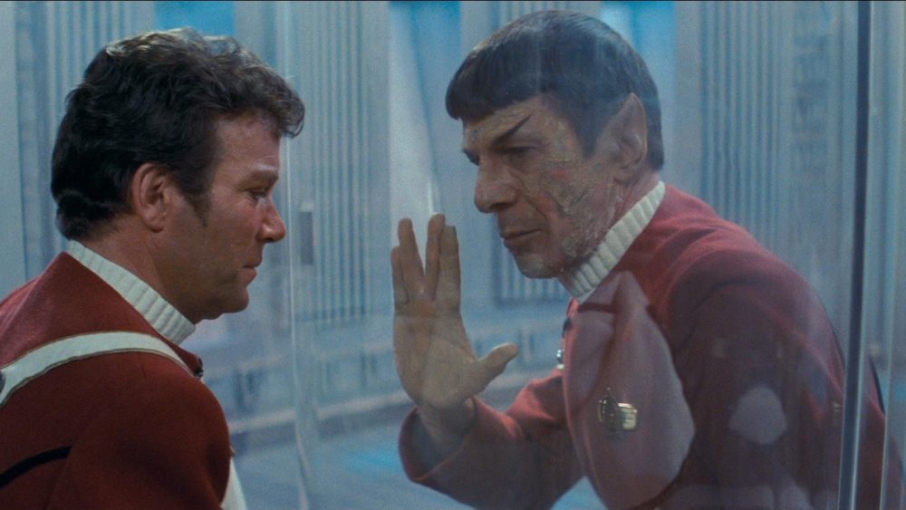 William Shatner as Captain Kirk and Leonard Nimoy as Spock in Star Trek II: The Wrath of Khan