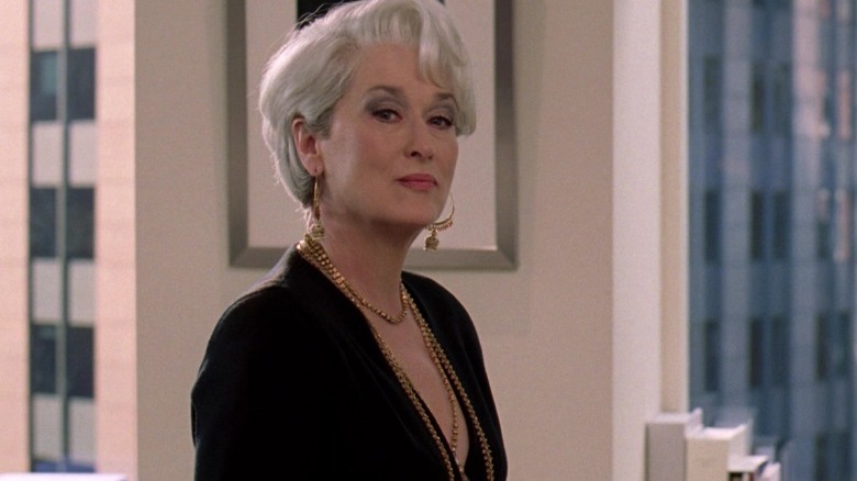 Miranda Priestly frowning in disdain