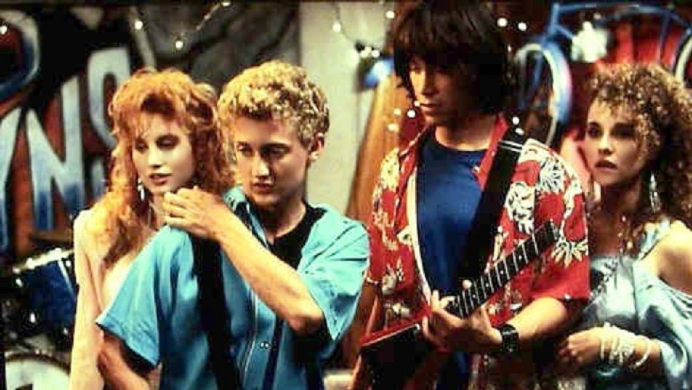 Kimberley Kates, Alex Winter, Keanu Reeves, and Diane Franklin in Bill & Ted's Excellent Adventure