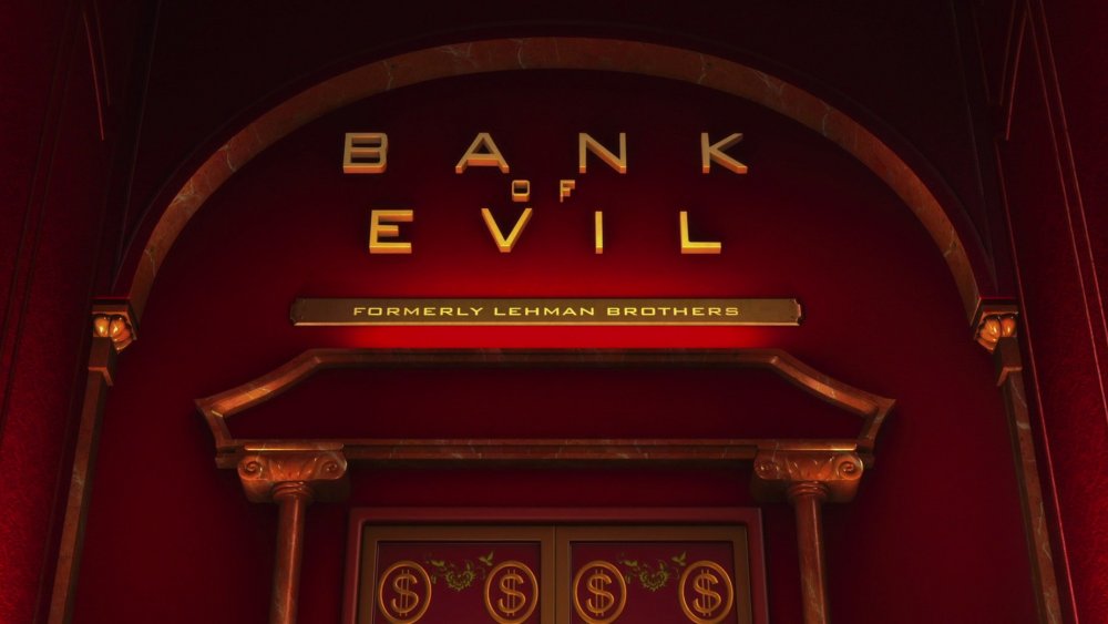 The entrance to the Bank of Evil in "Despicable Me"