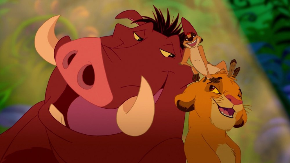 Pumbaa, Timon, and Simba in "The Lion King"