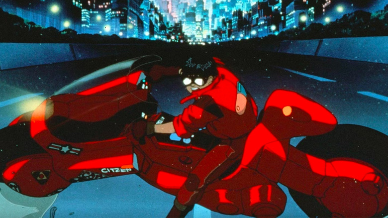 Animated red motorcycle facing sideways