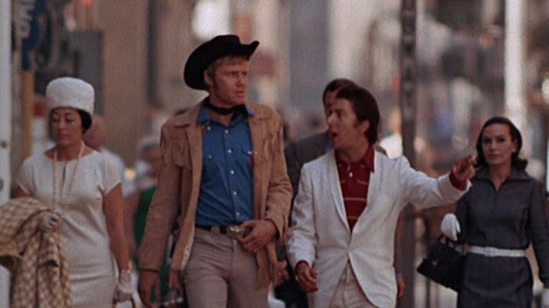 Jon Voight and Dustin Hoffman walk in NYC