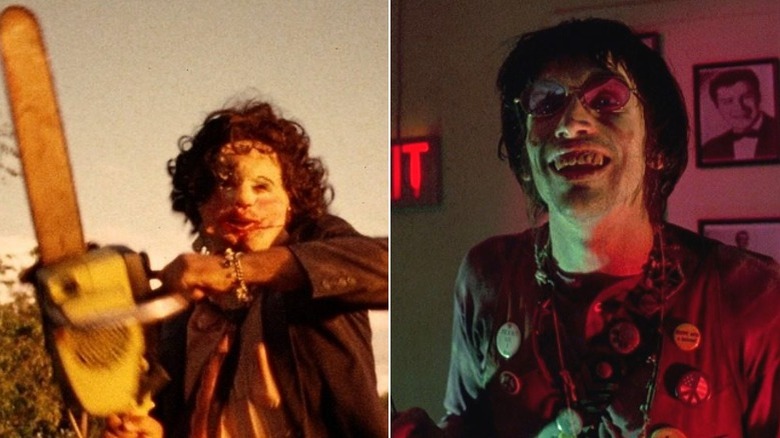 Left: Leatherface with chainsaw; Right: Chop Top smiling