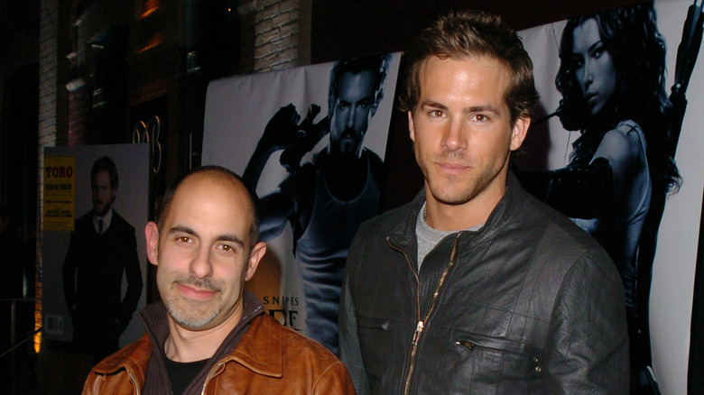 Ryan Reynolds smiling with David Goyer