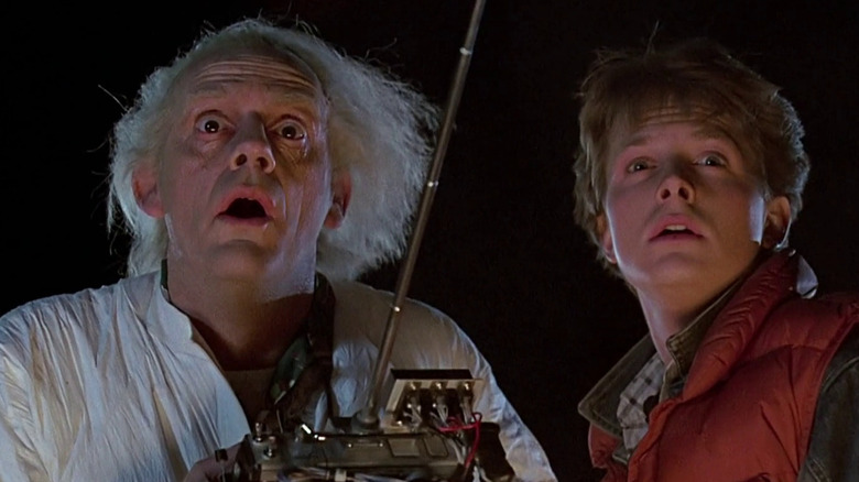 Doc Brown and Marty stare in awe 