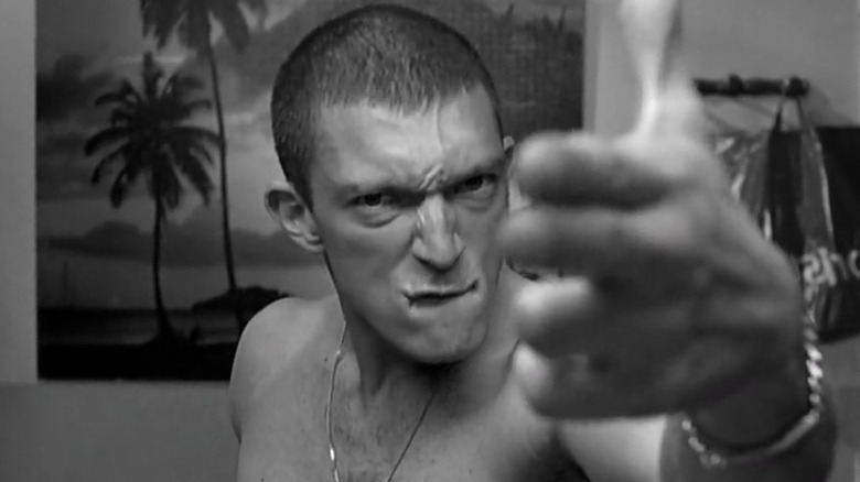 Vincent Cassel fingergun black and white