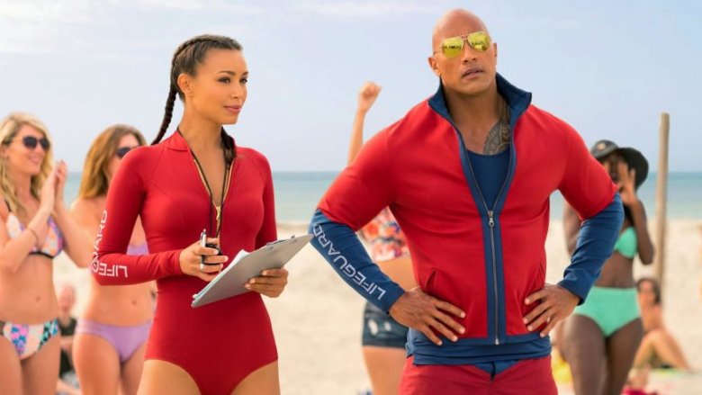 Ilfenesh Hadera and Dwayne Johnson in Baywatch