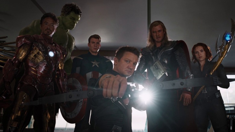 The Avengers stand near Hawkeye