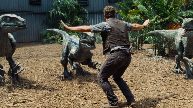 Chris Pratt and velociraptors in Jurassic World