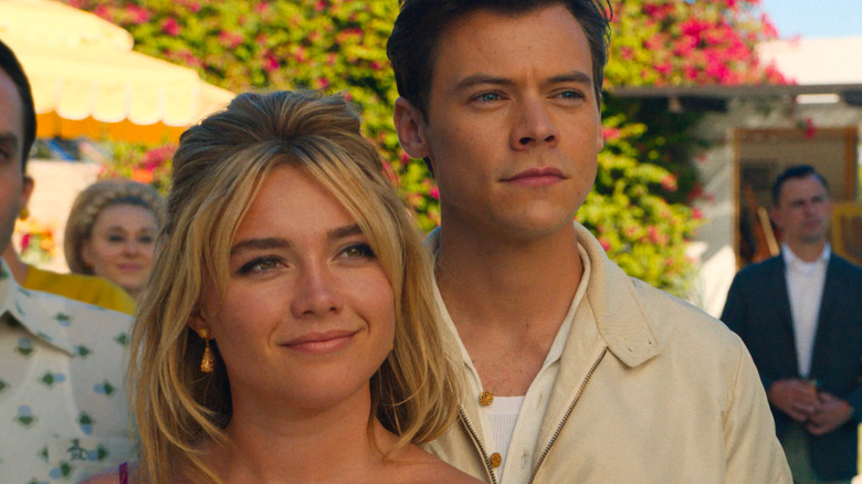 Florence Pugh and Harry Styles smile