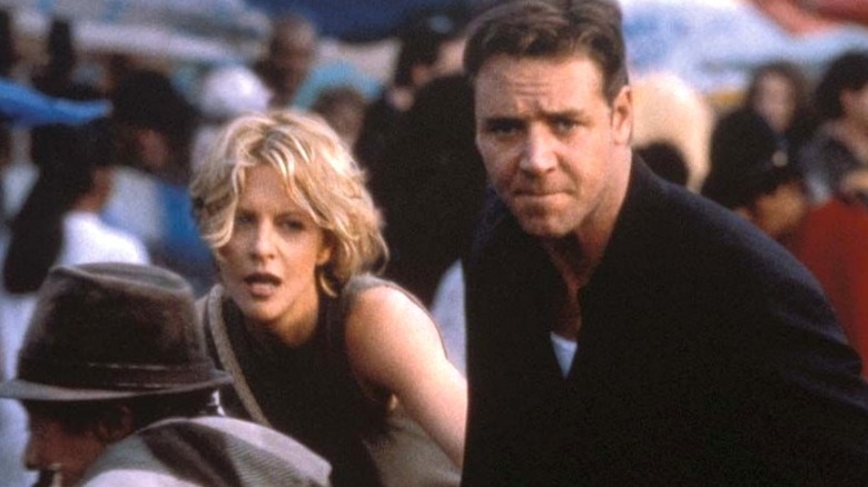 Meg Ryan and Russell Crowe intense in crowd