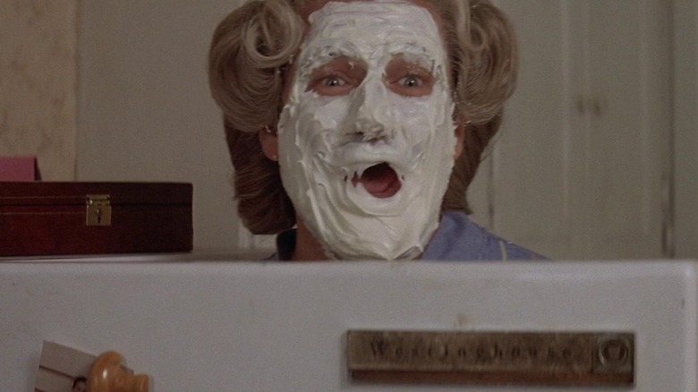 Mrs Doubtfire covered in cream