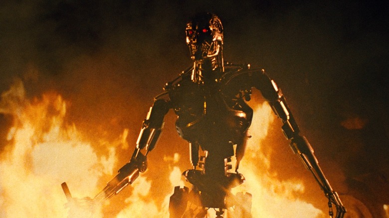 The Terminator emerging from fire