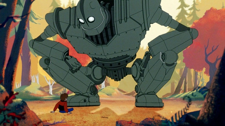 The Iron Giant peering down at Hogarth in "The Iron Giant" (1999)