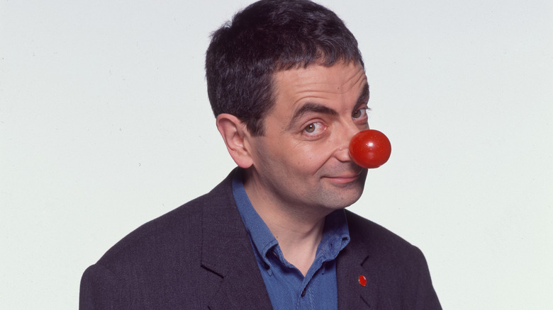 Rowan Atkinson wearing red nose for Comic Relief