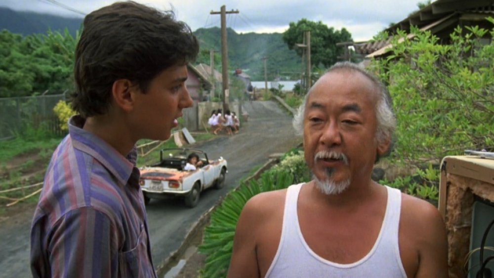 Pat Morita and Ralph Macchio in The Karate Kid, Mr. Miyagi