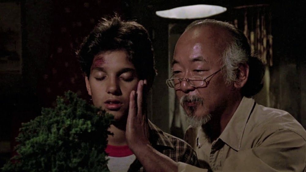 Pat Morita and Ralph Macchio in The Karate Kid, Mr. Miyagi