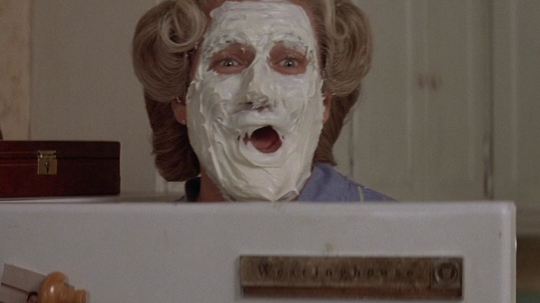 Mrs. Doubtfire with cream on face