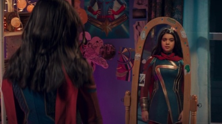 Kamala Khan wearing her Ms. Marvel suit