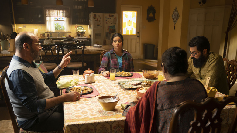 Khan family eating dinner