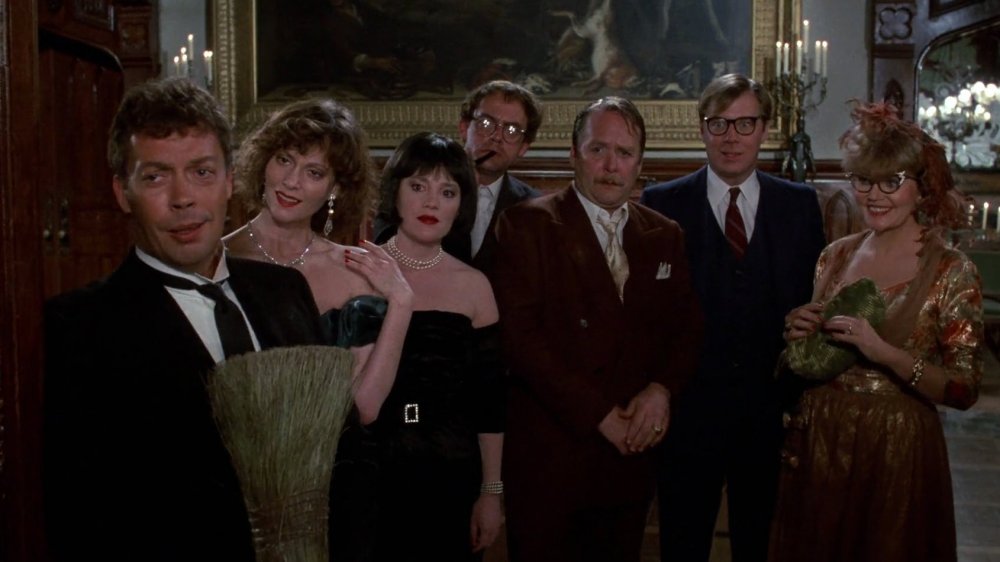 Tim Curry as Wadsworth, Lesley Ann Warren as Miss Scarlet, Madeline Kahn as Ms. White, Christopher Lloyd as Professor Plum, Martin Mull as Colonel Mustard, Michael McKean as Mr. Green, and Eileen Brennan as Mrs. Peacock in "Clue"