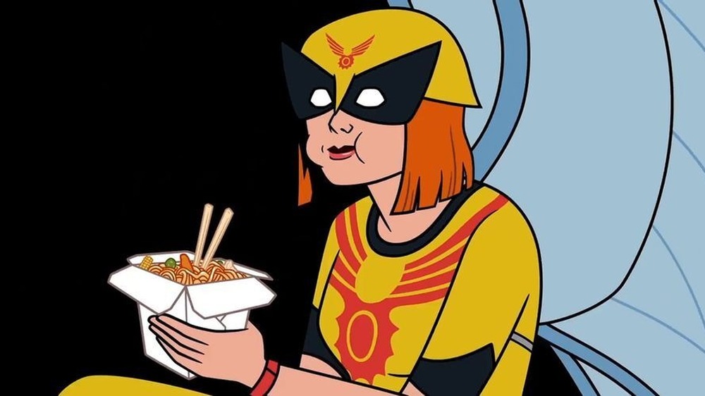 Birdgirl eats Chinese takeout