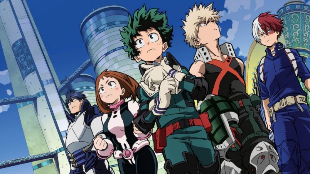 Tenya Iida, Ochaco Uraraka, Izuku Midoriya, Katsuki Bakugo, and Shoto Todoroki on My Hero Academia