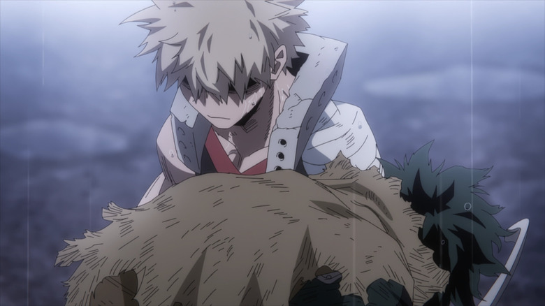 Bakugo holds Deku close