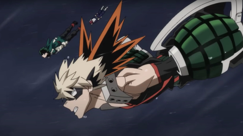 Deku and Bakugo fall from the sky