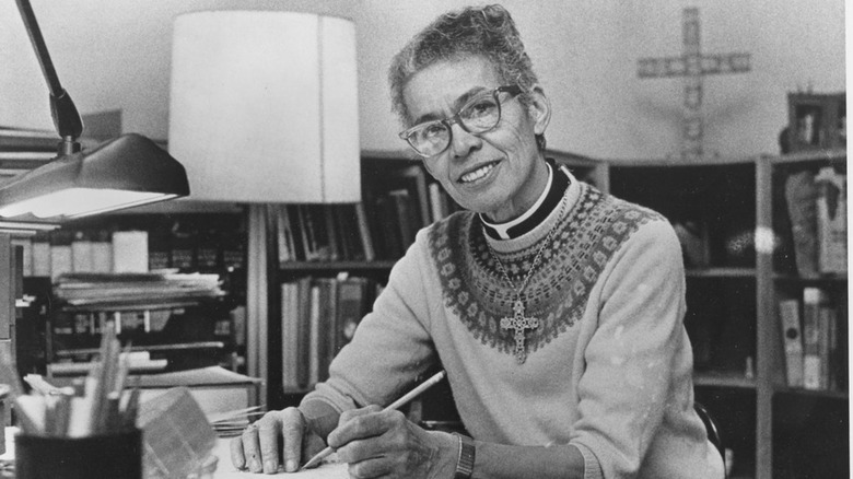 An older photo of Pauli Murray at their desk