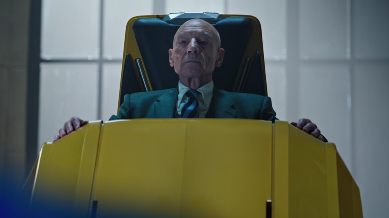 Patrick Stewart as Professor X looking stern