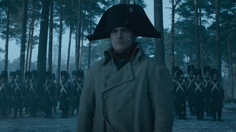 Napoleon with soldiers in snow