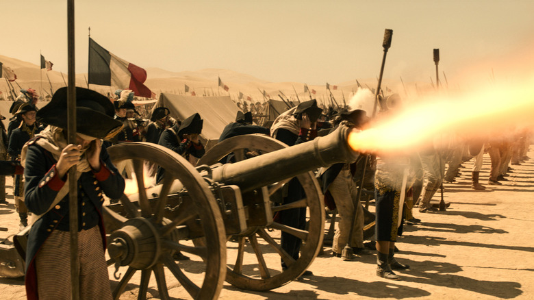 French cannons firing at pyramids