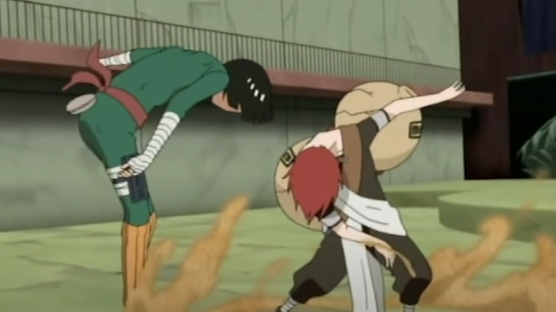 A still from Gaara and Rock Lee's fight