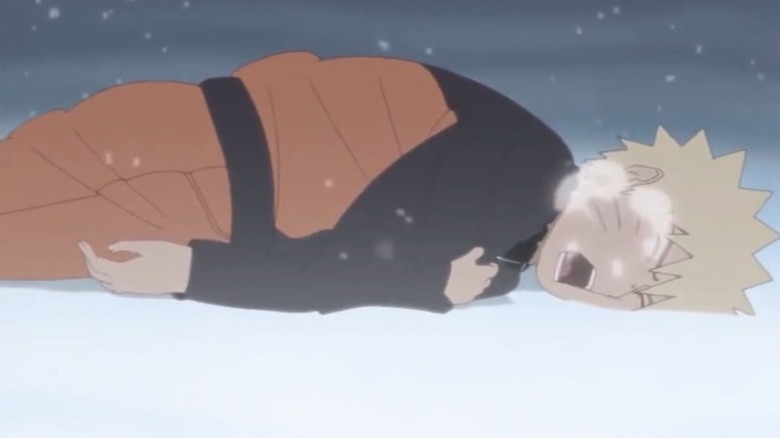 Naruto falling to the floor while squealing and clutching his chest