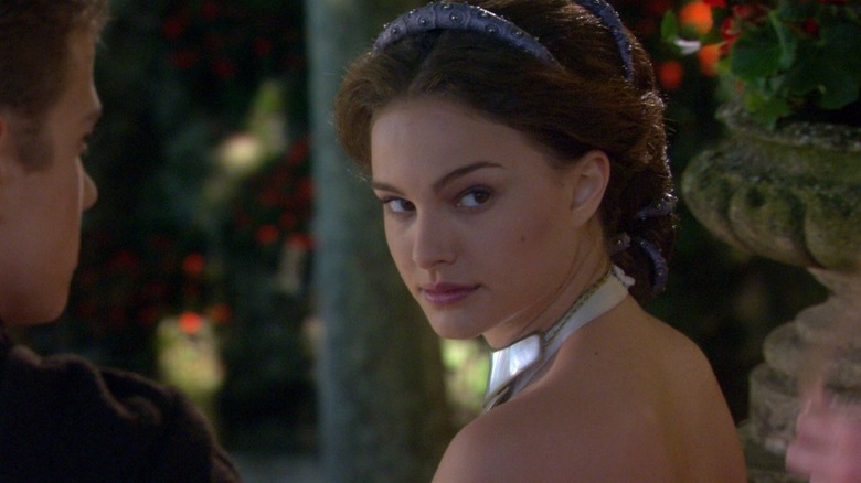 Padme in a garden with Anakin