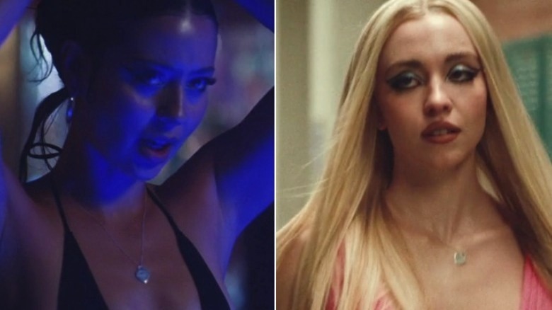 Split image of Maddy and Cassie wearing same necklace